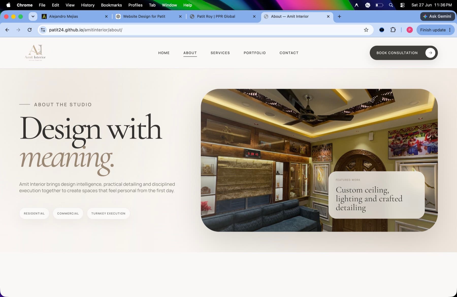 Meaningful Details screen from Interior Amit Website case study