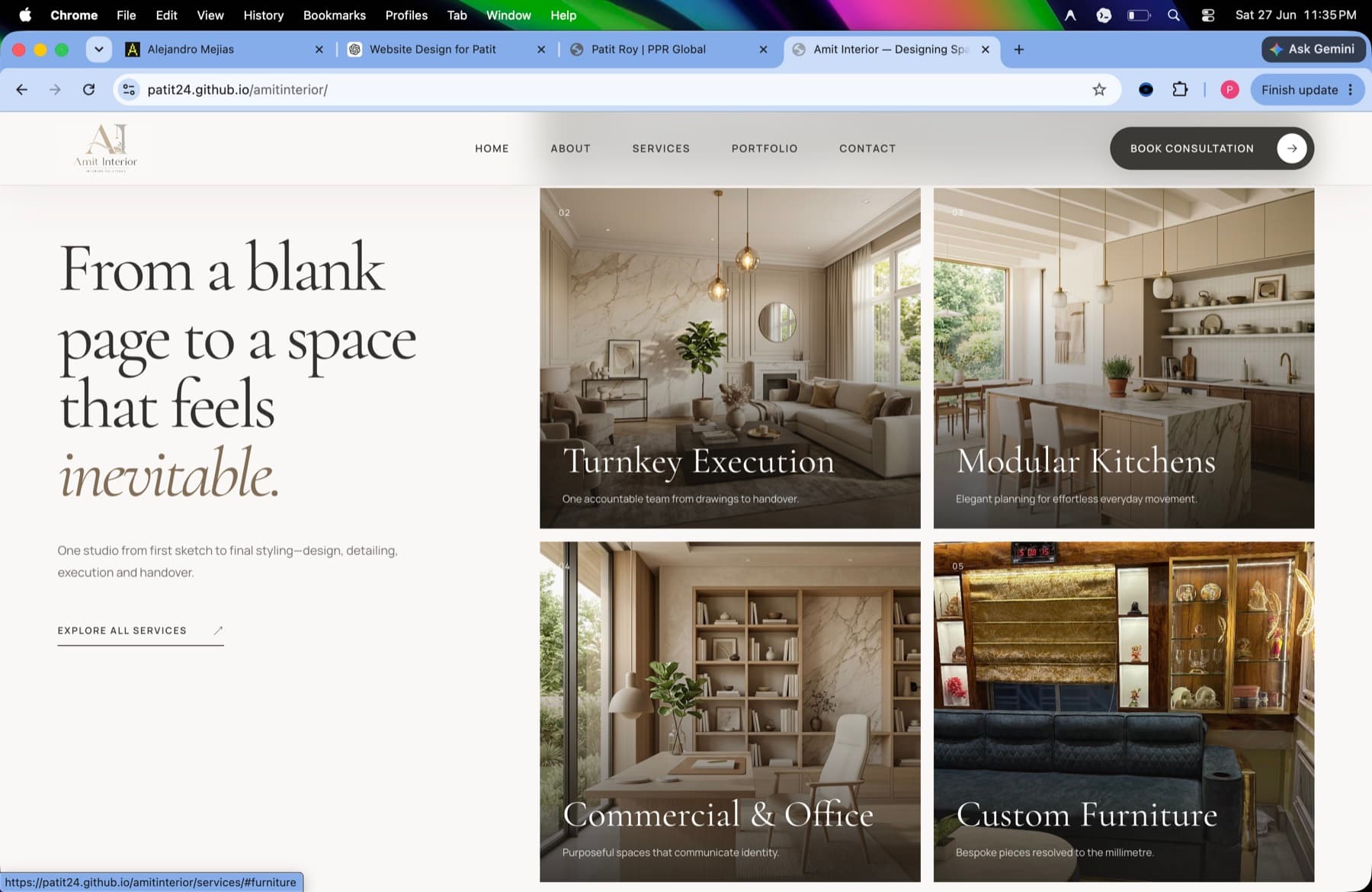 Service Grid screen from Interior Amit Website case study