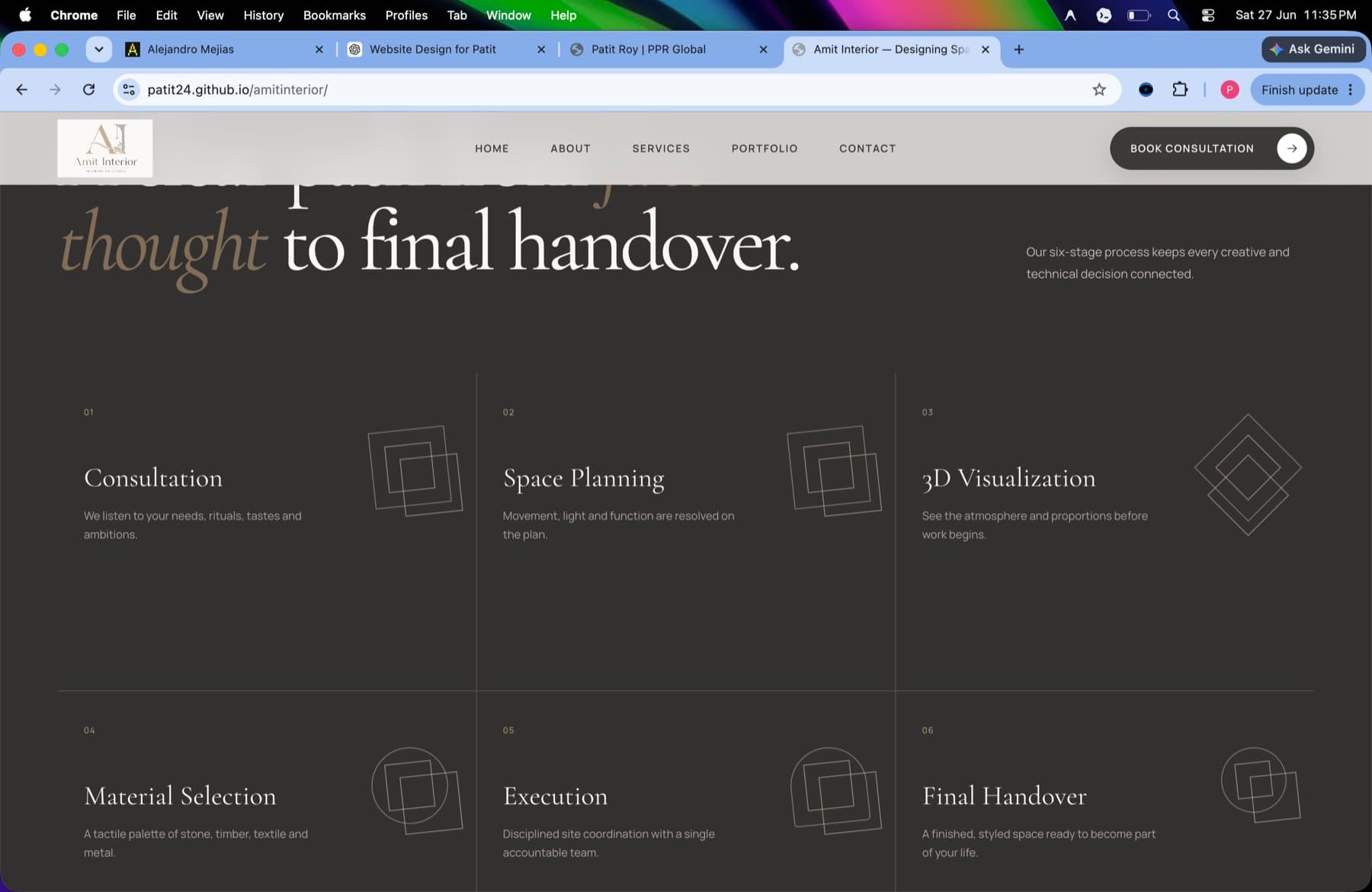 Project Process screen from Interior Amit Website case study