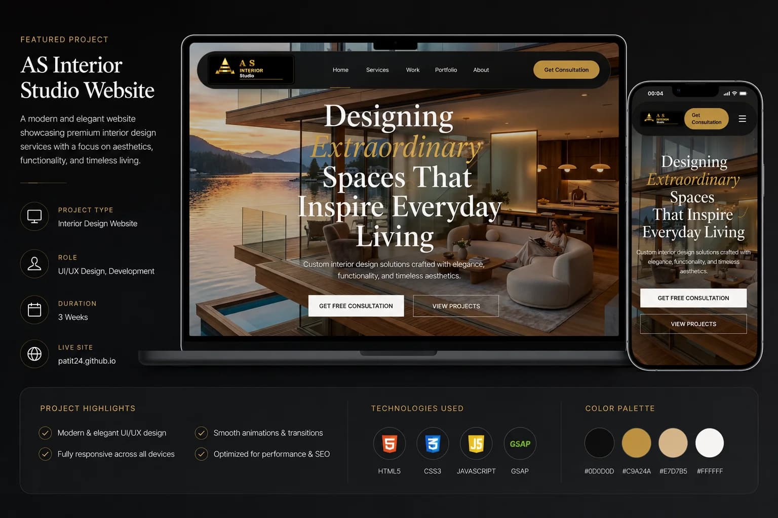 AS Interior Studio website UI/UX design Kolkata